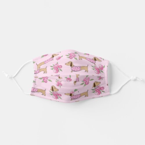 Floral Dachshunds on Pink Adult Cloth Face Mask