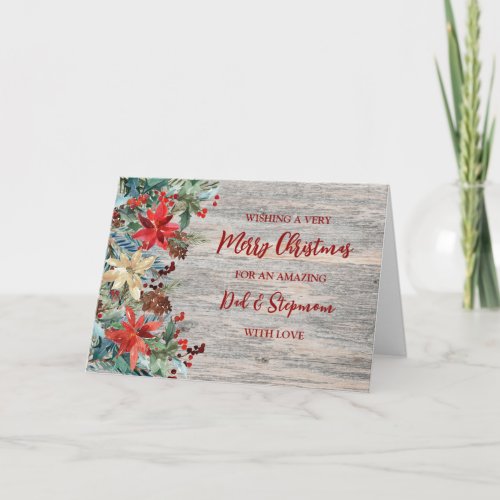 Floral Dad and Stepmom Merry Christmas Card