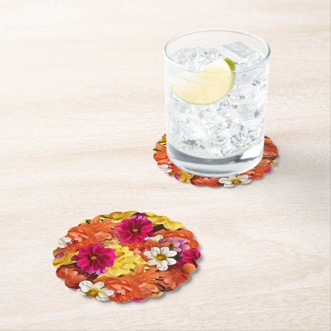 Floral Dahlia Flower Pattern Sturdy Paper Coasters