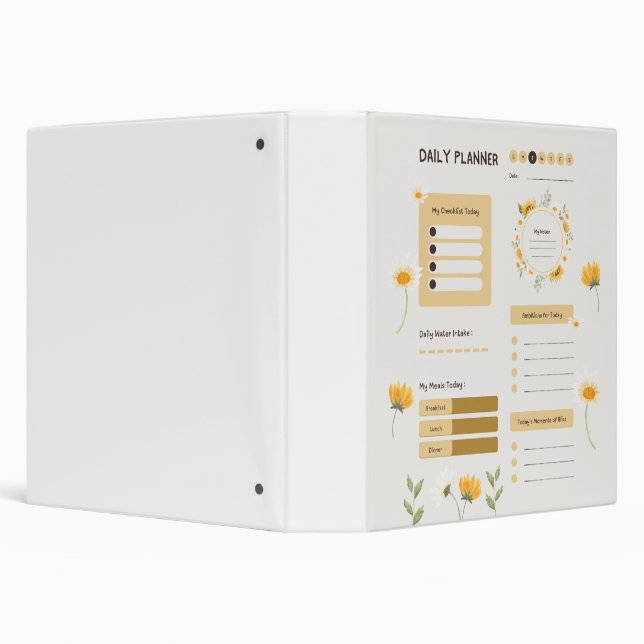 Floral Daily Planner with Sunflowers & Daisies 3 Ring Binder (Background)