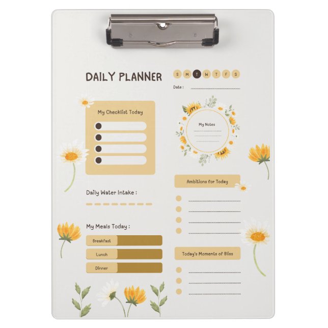 Floral Daily Planner with Sunflowers & Daisies Clipboard (Front)