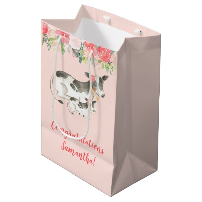 Floral Dairy Cow Any Occasion Gift Bag (Front Angled)