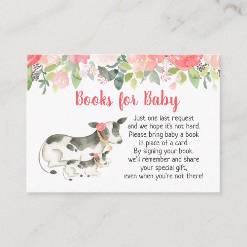 Floral Dairy Cow Baby Shower Book Request Cards