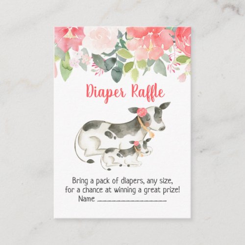 Floral Dairy Cow Baby Shower Diaper Raffle Cards