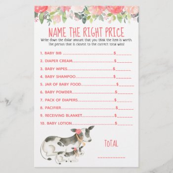 Floral Dairy Cow Farm Name The Price Shower Game by allpetscherished at Zazzle