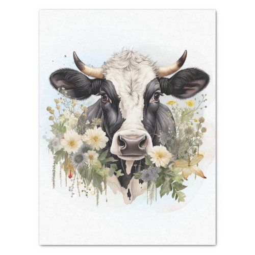 Floral Dairy Cow Holstein Friesian Watercolor Tissue Paper