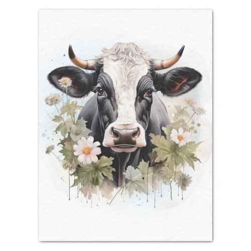 Floral Dairy Cow Holstein Friesian Watercolor Tissue Paper