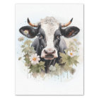 Floral Dairy Cow Holstein Friesian Watercolor