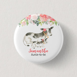 Floral Dairy Cow Name Tag Customized Button
