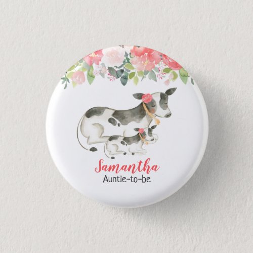 Floral Dairy Cow Name Tag Customized Button