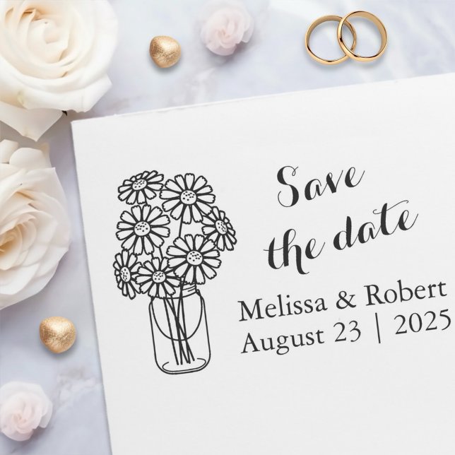 Floral Daisies Mason Jar Save the Date Wedding Lrg Self-inking Stamp (Creator Uploaded)