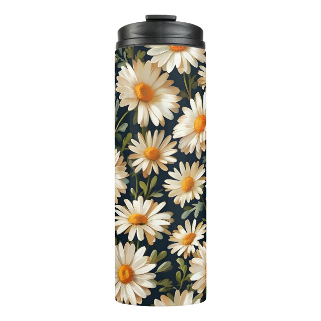 Floral Daisies Pattern Digital Art Design Thermal Tumbler (Front)