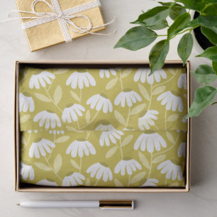 Floral Daisies Pattern Olive & Mustard Green Tissue Paper