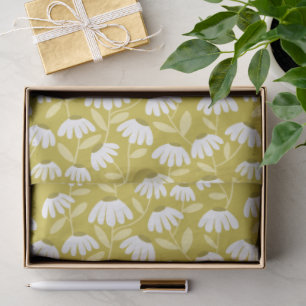 Floral Daisies Pattern Olive & Mustard Green Tissue Paper