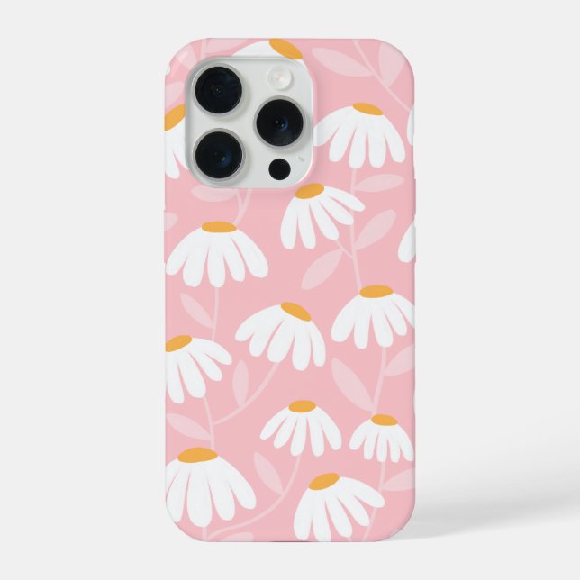 Floral Daisies Pattern Pink & White iPhone Case (Back)