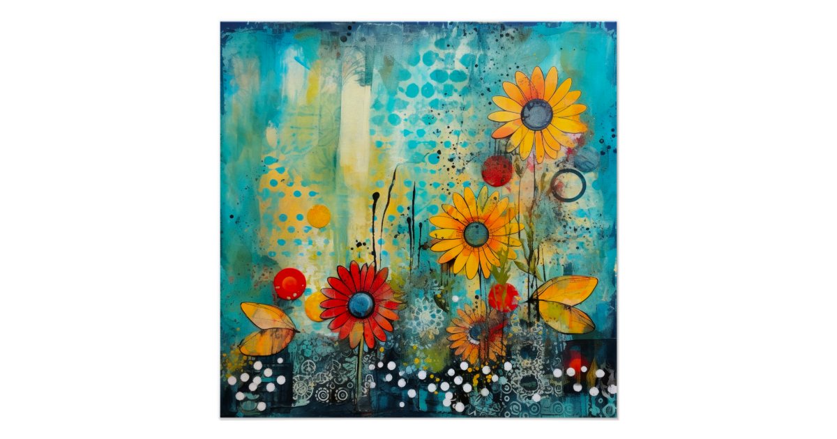 floral daisy abstract art stylish and chic poster | Zazzle