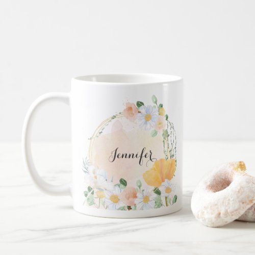 Floral Daisy and Tulips Personalized Mug 