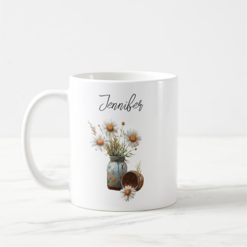 Floral Daisy April Birth Flower Rustic Coffee Mug 