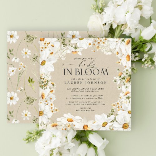 Floral Daisy Baby in Bloom Kraft Paper Shower Invitation