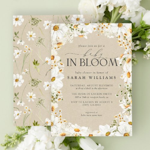 Floral Daisy Baby in Bloom Kraft Paper Shower Invitation