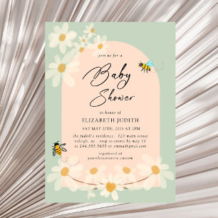 Floral Daisy Bees Baby Shower Invitation