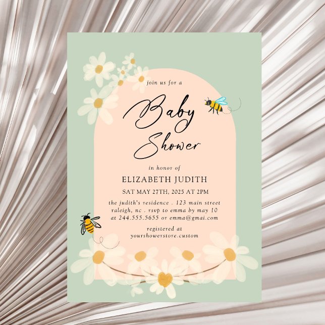 Floral Daisy Bees Baby Shower Invitation (Creator Uploaded)