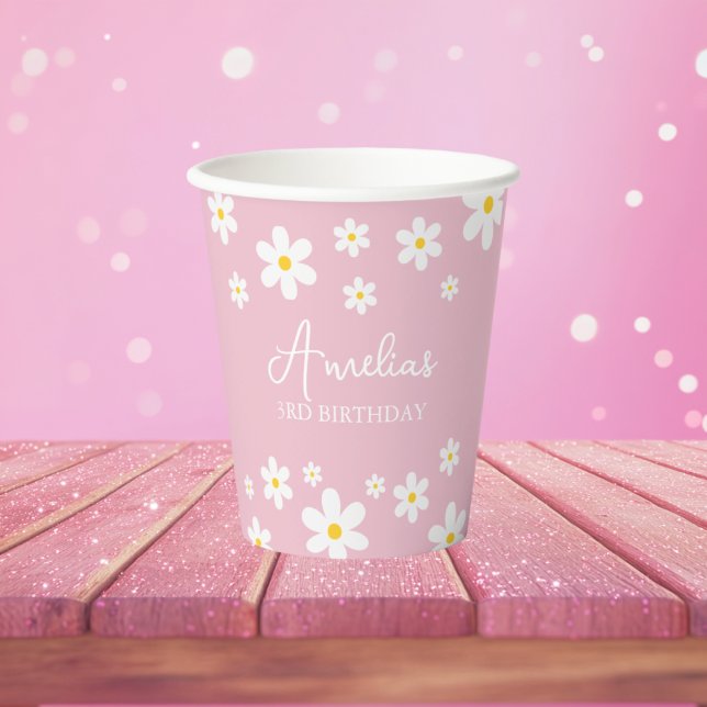 Floral Daisy Birthday Pink Paper Cup (Creator Uploaded)