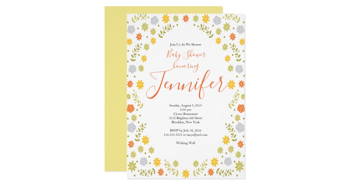 Floral Daisy Border Baby Shower Invitation Zazzle Com