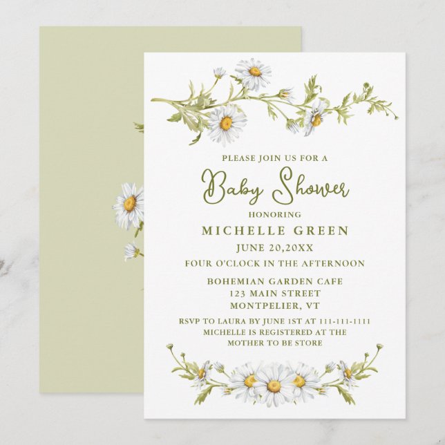 Floral Daisy Garden Botanical Baby Shower Invitation (Front/Back)