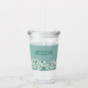 Floral daisy modern personalized cute elegant blue acrylic tumbler