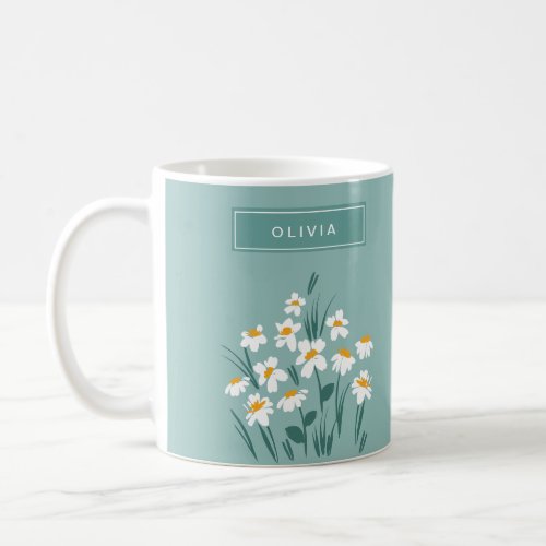 Floral daisy modern personalized cute elegant blue coffee mug