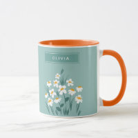 Floral daisy modern personalized cute elegant blue