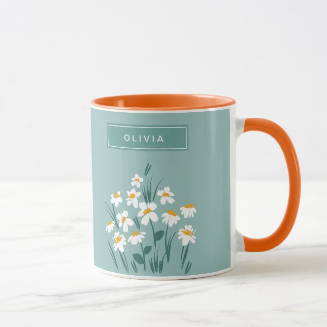 Floral daisy modern personalized cute elegant blue mug (Right)