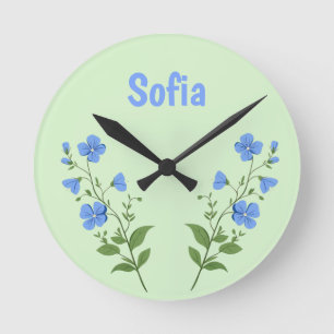 Floral daisy modern personalized cute elegant blue round clock