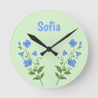 Floral daisy modern personalized cute elegant blue round clock