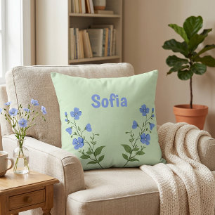 Floral daisy modern personalized cute elegant blue throw pillow