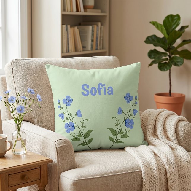 Floral daisy modern personalized cute elegant blue throw pillow (Creator Uploaded)