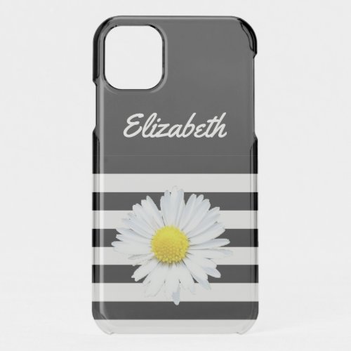 Floral Daisy Name Black Striped  iPhone 11 Case