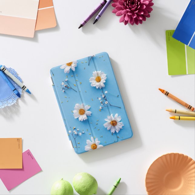 Floral Daisy Pattern - Light Blue iPad Mini Cover (In Situ)