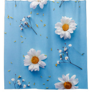 Floral Daisy Pattern - Light Blue Shower Curtain