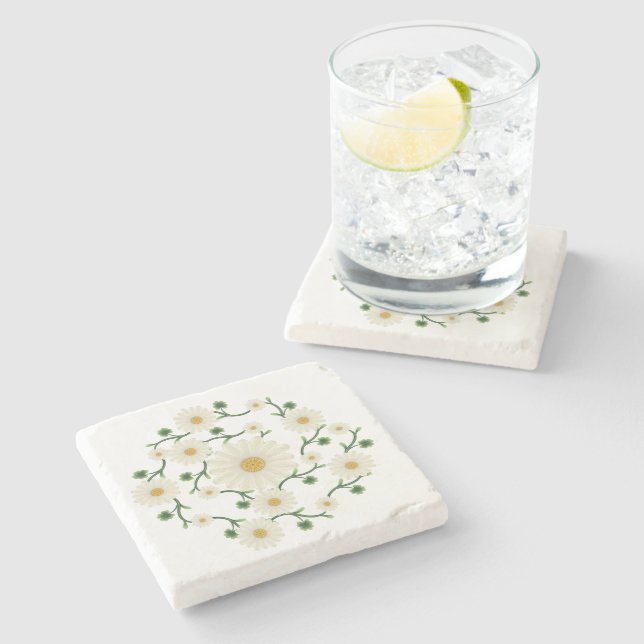 Floral Daisy Pattern Stone Coaster (Side)