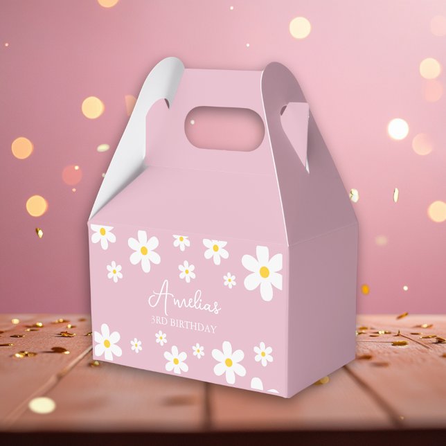 Floral Daisy Pink Birthday Favor Box (Creator Uploaded)