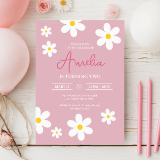 Floral Daisy Pink Birthday Invitation