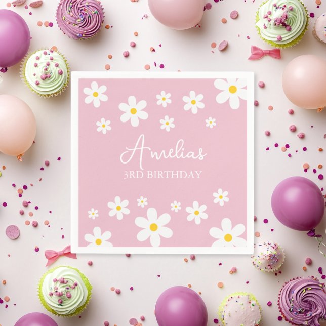 Floral Daisy Pink Party Napkin (Creator Uploaded)