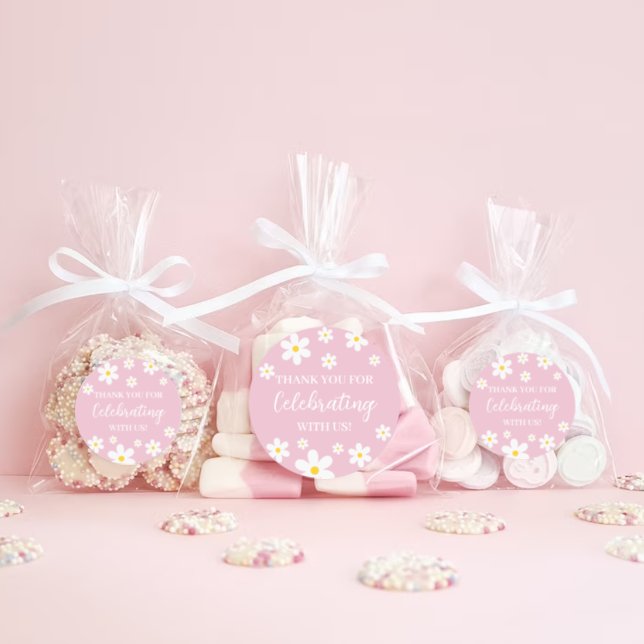 Floral Daisy Pink Thank You Stickers (Creator Uploaded)