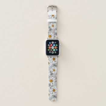 Floral Daisy Silver Gray And White Chic Apple Watch Band by ilovedigis at Zazzle
