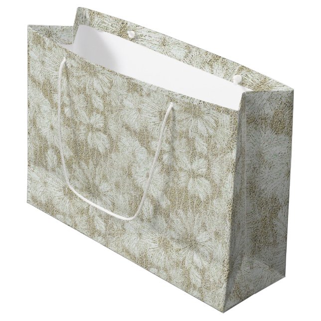 Floral Daisy Velvety Cream Texture Large Gift Bag (Front Angled)
