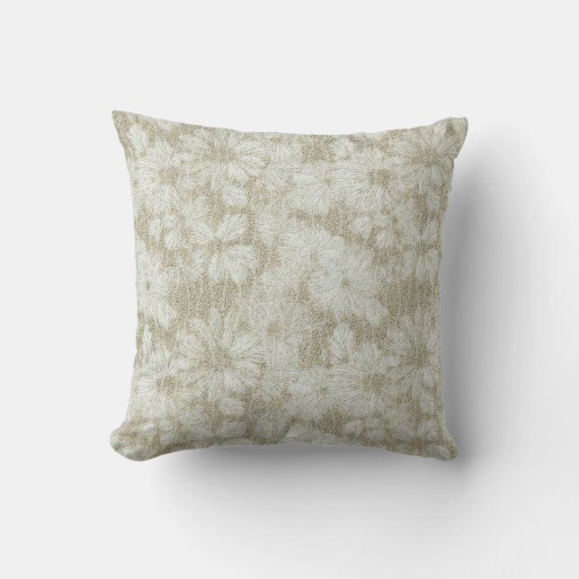 Floral Daisy Velvety Cream Texture Throw Pillow (Front)