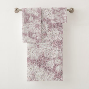 Floral Daisy Velvety Dusty Pink Bath Towel Set