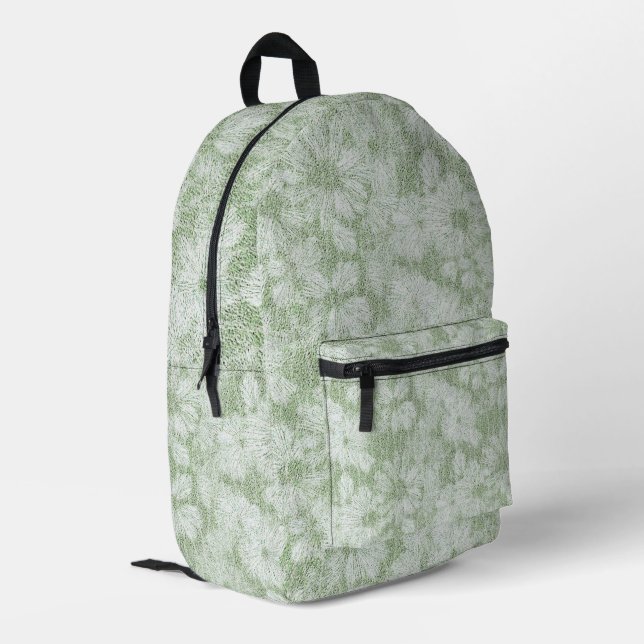 Floral Daisy Velvety LIme Green Printed Backpack (Back Corner Left)